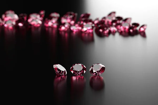Ruby Gem Diamond Csoport Elhelyezett Sötét Háttér Renderelés — Stock Fotó