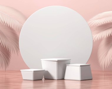 Palmiye yaprağı 3d görüntüleme ile ürün gösterimi için soyut platform podyumu