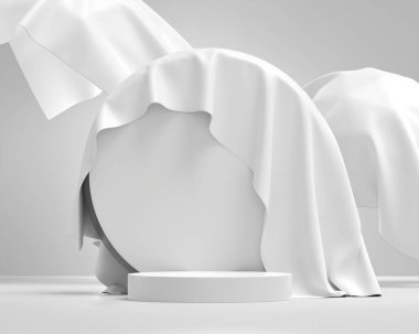 Kumaş Şovu 3B Renklendirme ile Soyut Beyaz Podyum Platformu