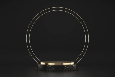 Soyut siyah sahne platformu, reklam ürünü şablonu, 3D görüntüleme.