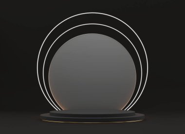 Soyut siyah sahne platformu, reklam ürünü şablonu, 3D görüntüleme.