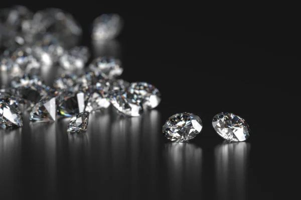 Diamond Group Elhelyezett Fekete Háttér Puha Fókusz Renderelés — Stock Fotó