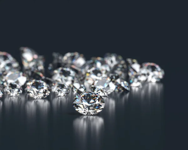 Grupo Diamante Colocado Fundo Preto Com Foco Suave Renderização — Fotografia de Stock