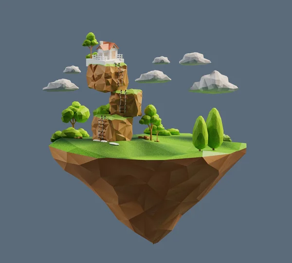 Isometric landscape low polygon countryside theme 3d background rendering
