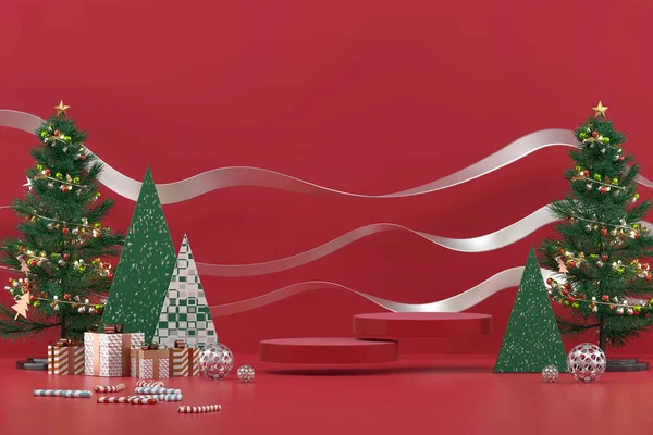 Веселий Різдвяний Продукт Відображає Подіум Прикрасою Фону Рендеринга — стокове фото