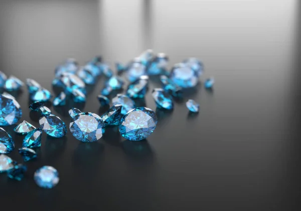 Group Blue Gyémánt Zafír Elhelyezett Fényes Háttér Tárgy Fókusz Renderelés — Stock Fotó