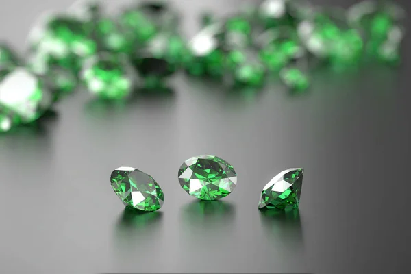光洁背景下的绿色钻石集团软焦点3D插图 — 图库照片