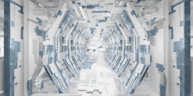 Futuristic sci-fi corridor room. Modern Future background style, interior concept. 3d rendering
