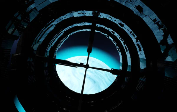 Starship Window Blue Star Background Sci Rendering — Zdjęcie stockowe
