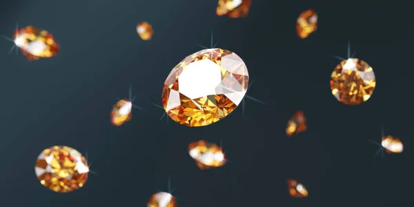Amber Gem Diamond Group Падає Фоном Який Фокус Bokeh Рендеринга — стокове фото