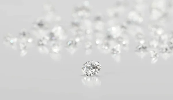 镶嵌在光滑背景上的钻石组3D渲染软焦点 — 图库照片