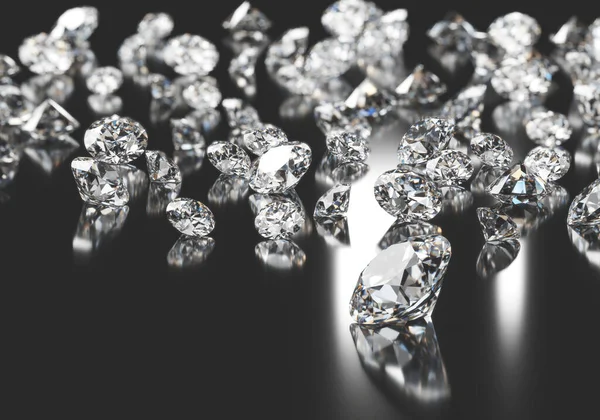 ソフトフォーカス3Dレンダリングでブラックの背景に配置されたダイヤモンドグループ — ストック写真