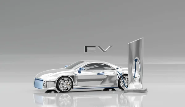 Concepto Futurista Vehículo Eléctrico Coche Con Carga Estación Energía Renderizado —  Fotos de Stock