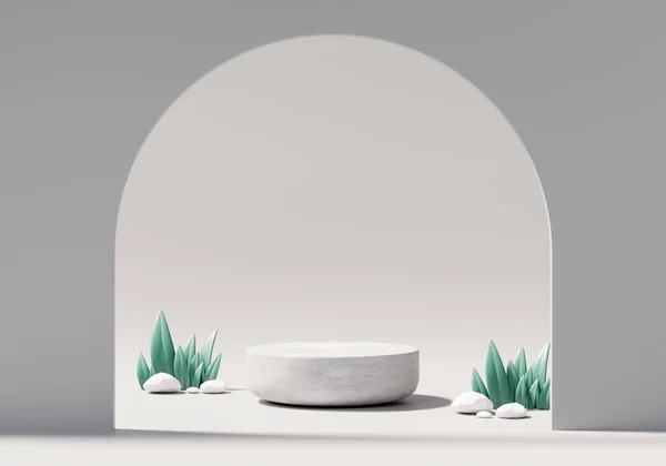 3D rendering platform podium with plant product advertising presentation scene background