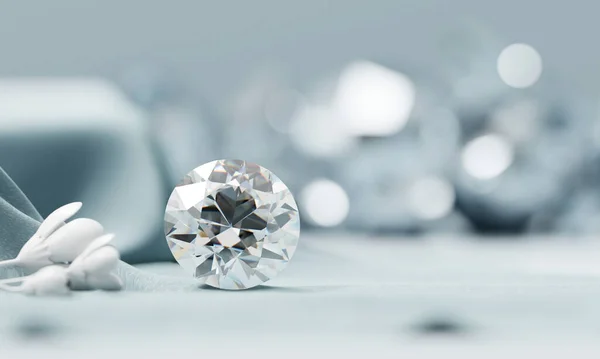 Ronda Brillante Gema Cristal Diamante Colocado Fondo Enfoque Suave Con —  Fotos de Stock