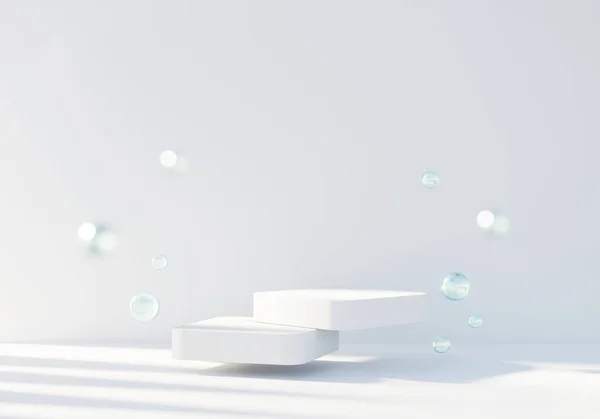 stock image Abstract Minimal Modern White Podium Platform For Product Display Showcase 3D Rendering with white backdrop