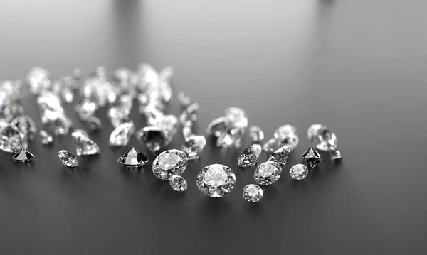 钻石集团的黑色背景与软焦点3D渲染 — 图库照片