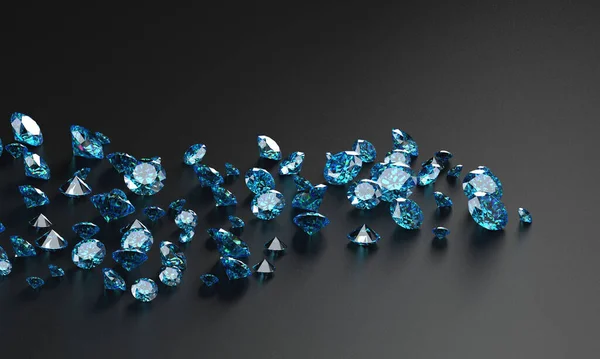 Gruppe Blauer Diamant Saphir Auf Glänzendem Hintergrund Rendering — Stockfoto