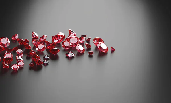 Ruby Gem Diamond Grupa Umieszczona Ciemnym Tle Renderowania — Zdjęcie stockowe