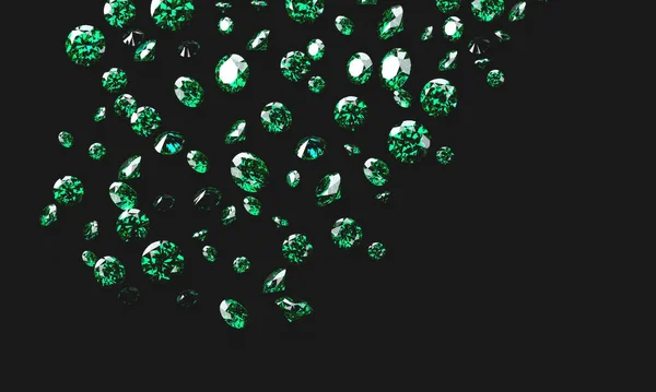 Zelená Smaragdová Diamantová Skupina Umístěná Lesklém Pozadí Ilustrace — Stock fotografie