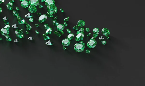 Grüne Smaragd Diamant Gruppe Auf Glänzendem Hintergrund Platziert Illustration — Stockfoto