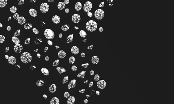 ブラックの背景に配置されたダイヤモンドグループ3Dレンダリング — ストック写真
