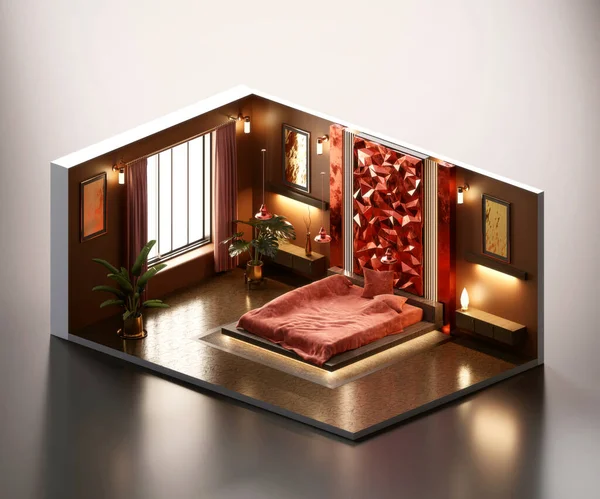 Изометрический Вид Спальни Современном Роскошном Стиле Открытый Внутри Архитектуры Интерьера — стоковое фото
