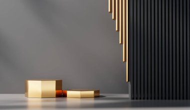 3D soyut altın platform podyum ürün sunumu arkaplanı