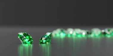 Yeşil Zümrüt Elmas Grubu Parlak Arkaplan Yumuşak Odaklı 3D İllüstrasyon