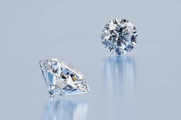 Ronde Briljante Diamanten Paar Plaatsen Witte Achtergrond Rendering — Stockfoto