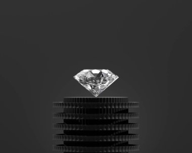 Siyah podyum arkaplan üzerine yerleştirilmiş soyut elmas mücevher 3D