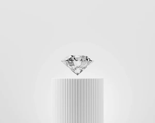 白い台座の背景に配置された抽象的なダイヤモンド宝石3Dレンダリング — ストック写真