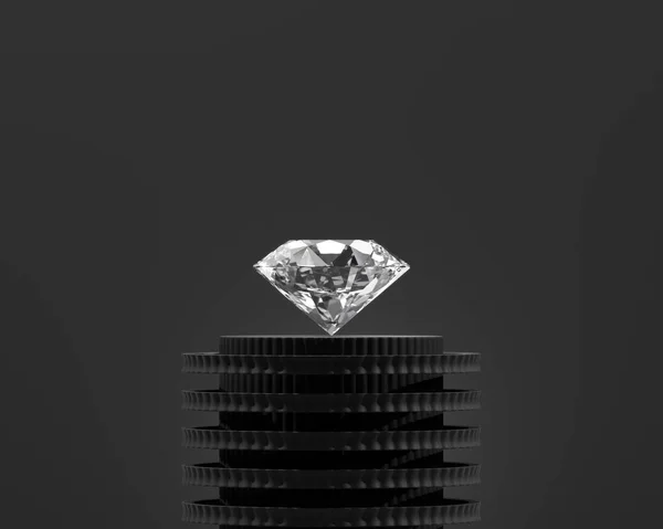 Abstract Diamond Gem Placed Black Podium Background Render — Stock Photo, Image
