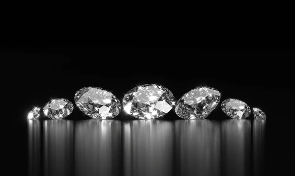 Diamanten Groep Geplaatst Glanzende Achtergrond Rendering — Stockfoto