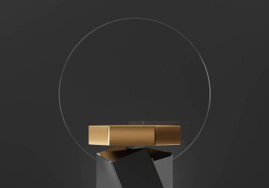 3D soyut siyah ve altın platform podyum ürün sunumu arkaplanı