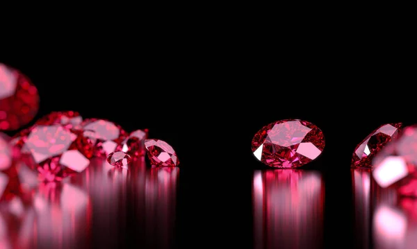 Ruby Gem Diamond Grupo Colocado Fundo Escuro Renderização — Fotografia de Stock