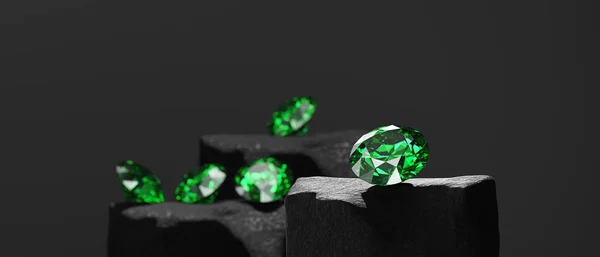 Diamant Vert Groupe Sur Fond Brillant Soft Focus Illustration — Photo