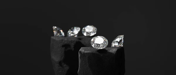 Група Круглих Діамантів Розміщена Глянсовому Фоні Візуалізації Якого Фокусу — стокове фото