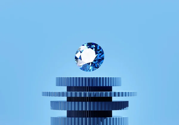 Absztrakt Zafír Kék Gyémánt Drágakő Helyezni Piedesztális Háttér Renderelés — Stock Fotó