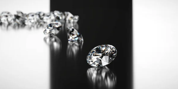 Grupo Diamante Colocado Fundo Preto Com Foco Suave Renderização — Fotografia de Stock