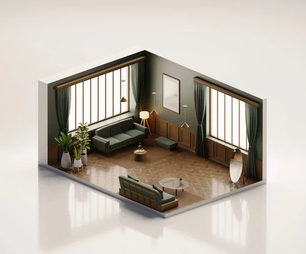 Isometric View Room Muji Style Mimari Dijital Sanat Sunar — Stok fotoğraf