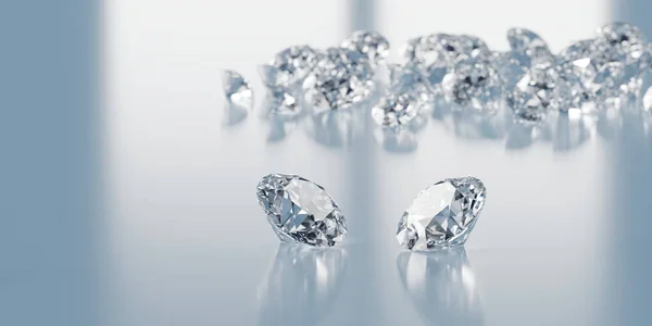 Diamanten Groep Geplaatst Glanzende Achtergrond Rendering Soft Focus — Stockfoto