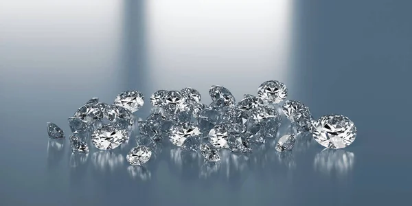 光沢のある背景3Dレンダリングに配置されたダイヤモンドグループ — ストック写真