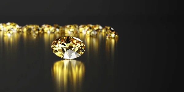 Yellow Diamond Topaz Gem Reflected Placed Dark Reflection Background Rendering — Stock Photo, Image