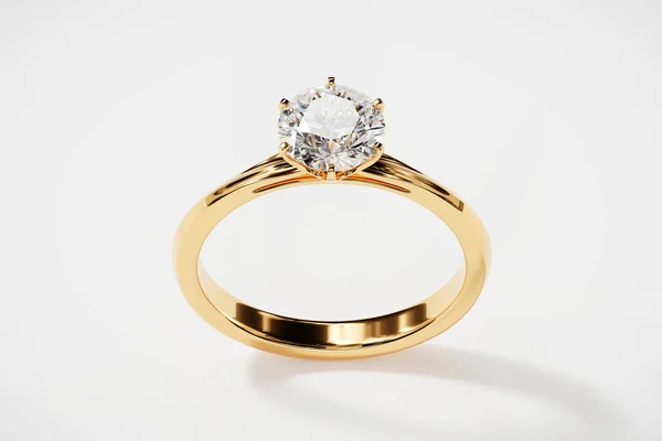 Δαχτυλίδι Χρυσό Διαμάντι Απομονωμένο Λευκό Φόντο Απόδοση — Φωτογραφία Αρχείου
