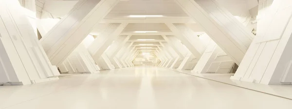 Futuristic sci-fi corridor room. Modern Future background style, interior concept. 3d rendering