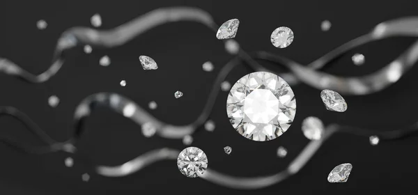 Grupo Diamantes Blancos Cayendo Enfoque Suave Fondo Bokeh Renderizado — Foto de Stock