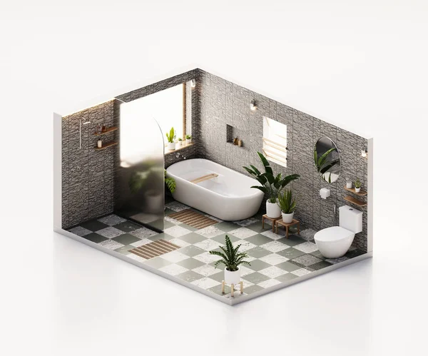 Baño Con Vista Isométrica Abierto Dentro Arquitectura Interior Renderizado — Foto de Stock