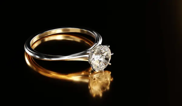 Gyémánt Gyűrű Elhelyezett Fényes Háttér Renderelés — Stock Fotó