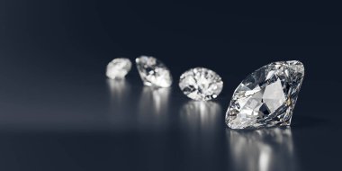 Diamonds group placed on glossy background 3d Rendering Soft Focus